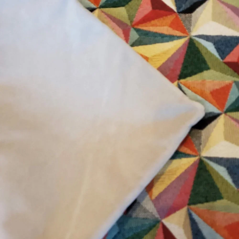 Decorative Pillow Cover, Colorful Geometric Tapestry, Cream Velvet Back, 23x23